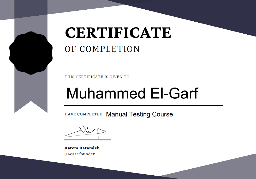 Manual Testing Course Certificate
